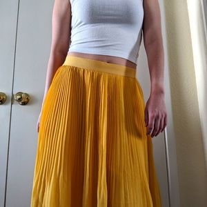 A New Day Pleated Yellow Midi Skirt